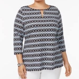 Charter Club Plus Size 0X Printed Keyhole Top NWT